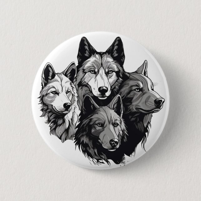 Wolf Pack Tribal Graphic Black and White Wolves  6 Cm Round Badge (Front)