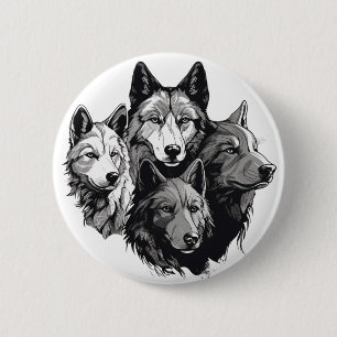 Wolf Pack Tribal Graphic Black and White Wolves 6 Cm Round Badge