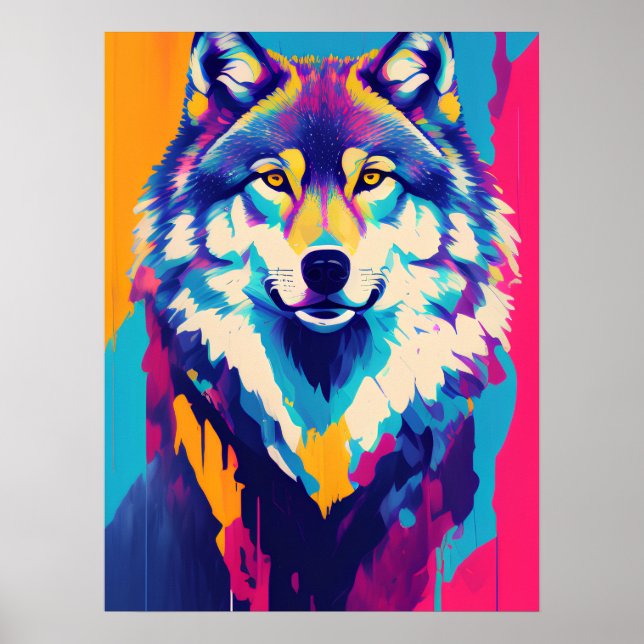 Wolf Painting Art Decoration, Colourful Rainbow Poster (Front)