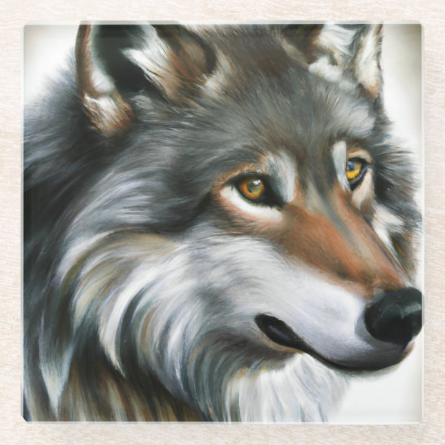 Wolf Painting Glass Coaster (Front)