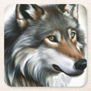 Wolf Painting Square Paper Coaster