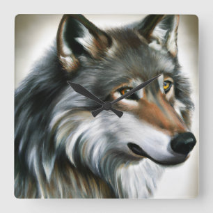 Wolf Painting Square Wall Clock