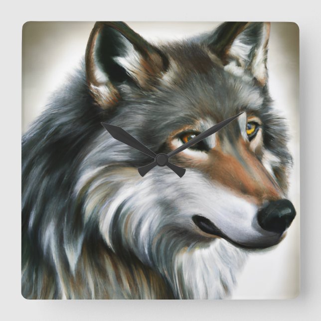 Wolf Painting Square Wall Clock (Front)