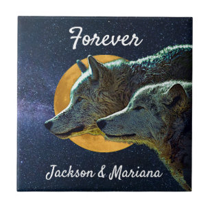 Wolf Pair and Full Moon  Tile