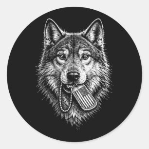 Wolf Patriotic Dog Tag USA Flag