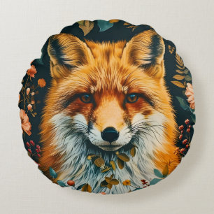 Wolf Pattern Vintage Forest Floral Garden Round Cushion