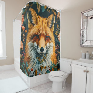 Wolf Pattern Vintage Forest Floral Garden Shower Curtain