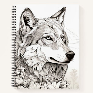 Wolf Peaceful Nature Prairie Sketch Drawing Style Notebook
