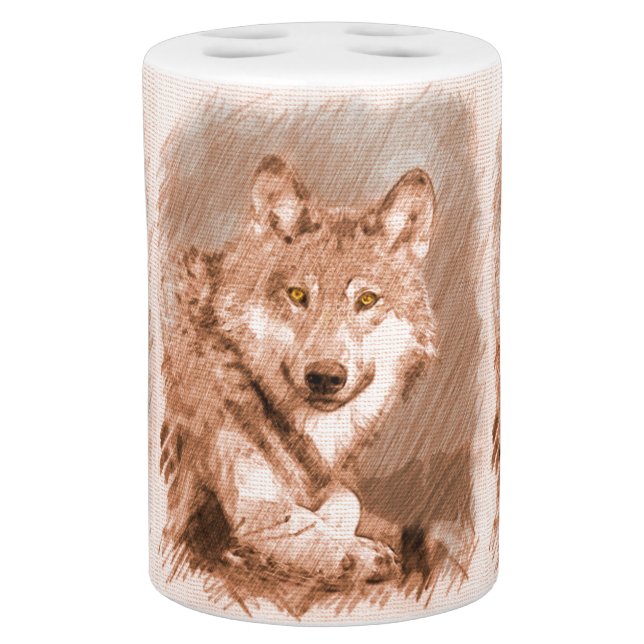Wolf Pencil Sketch Image Art Bathroom Set (Front)
