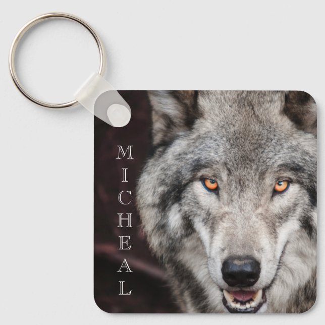 Wolf  Photo  Personalised name  Key Ring (Front)
