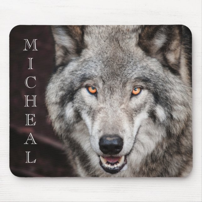 Wolf  Photo  Personalised name  Mouse Mat (Front)