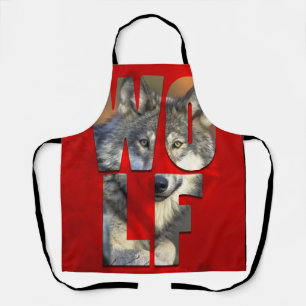 Wolf Photograph Wildlife Nature Red Typography Apron