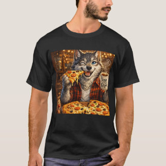 Wolf Pizza Coffee Funny Vintage Cartoon T-Shirt