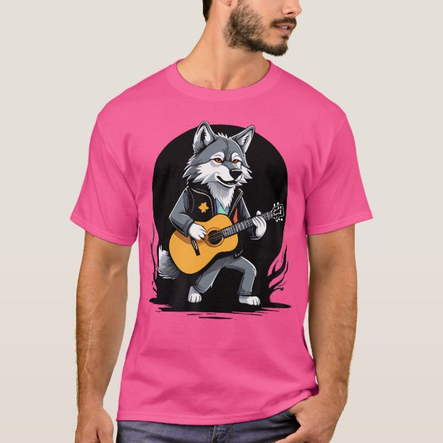 Wolf Playing Acoustic Guitar Wolf Guitarist T-Shirt (Front)