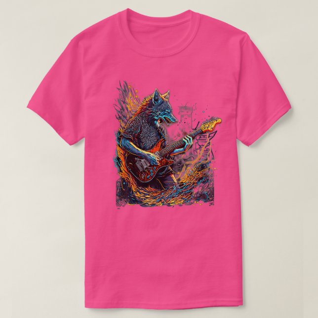 Wolf Playing Electric Guitar Rock  T-Shirt (Design Front)
