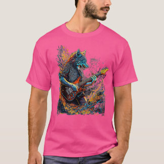 Wolf Playing Electric Guitar Rock  T-Shirt