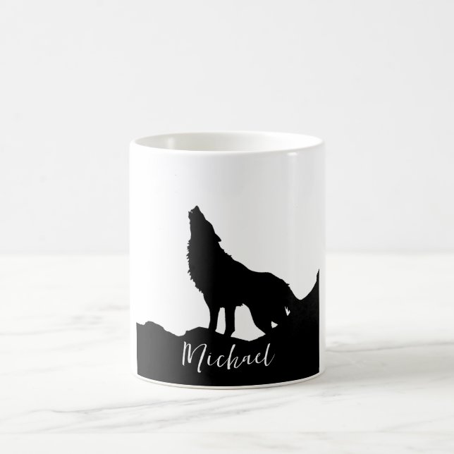 Wolf Pop Art Your Name Custom Black White Coffee Mug (Center)
