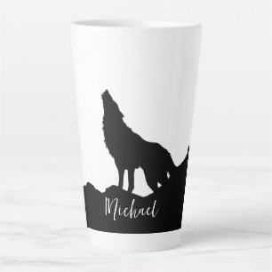 Wolf Pop Art Your Name Custom Black White Latte Mug