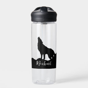 Wolf Pop Art Your Name Custom Black White Water Bottle