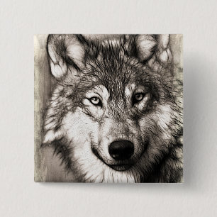 Wolf portrait 15 cm square badge