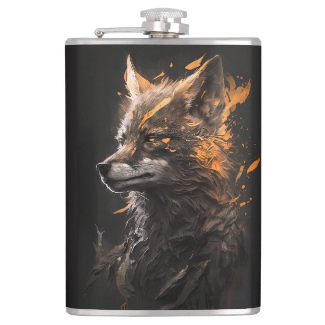 Wolf Portrait Animal Nature Wildlife Art Painting Hip Flask (Front)