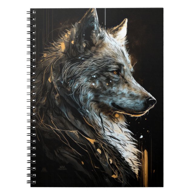 Wolf Portrait Animal Nature Wildlife Dark Painting Notebook (Front)