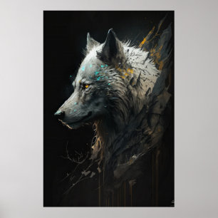 Wolf Portrait Animal Nature Wildlife Dark Painting Poster