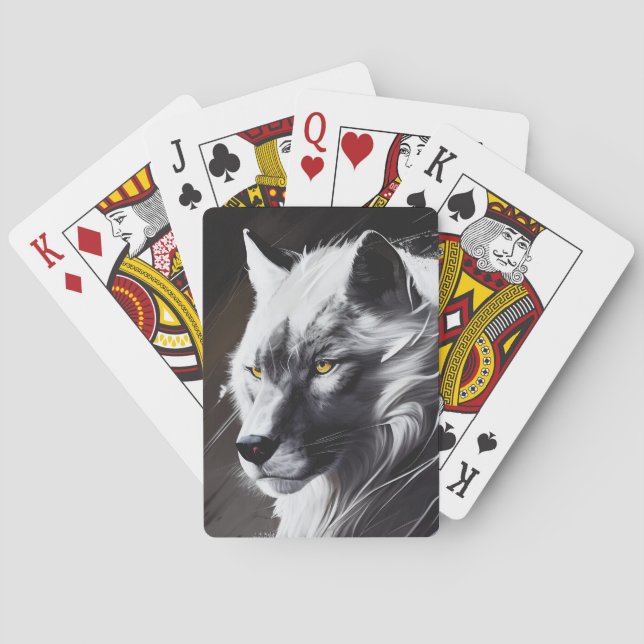 Wolf Portrait Animal Painting Wildlife Adventure Playing Cards (Back)