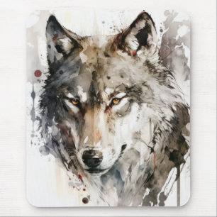 Wolf Portrait Animal Painting Wildlife Forest  Mouse Mat