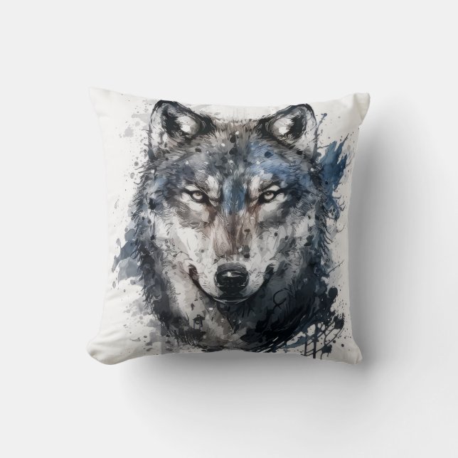 Wolf Portrait Animal Painting Wildlife Outdoors  Cushion (Front)