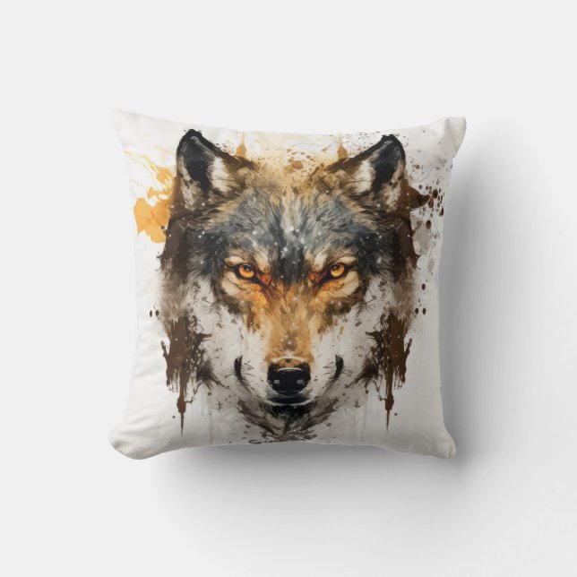 Wolf Portrait Animal Painting Wildlife Outdoors  Cushion (Front)
