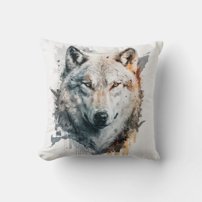 Wolf Portrait Animal Painting Wildlife Outdoors  Cushion (Front)