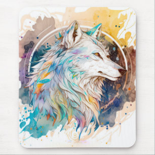 Wolf Portrait Animal Painting Wildlife Outdoors Mouse Mat