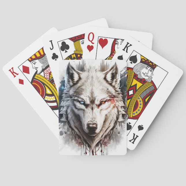 Wolf Portrait Animal Painting Wildlife Outdoors  Playing Cards (Back)