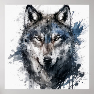Wolf Portrait Animal Painting Wildlife Outdoors  Poster