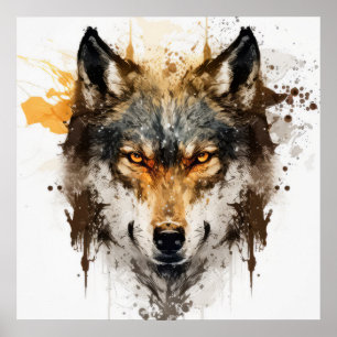 Wolf Portrait Animal Painting Wildlife Outdoors  Poster