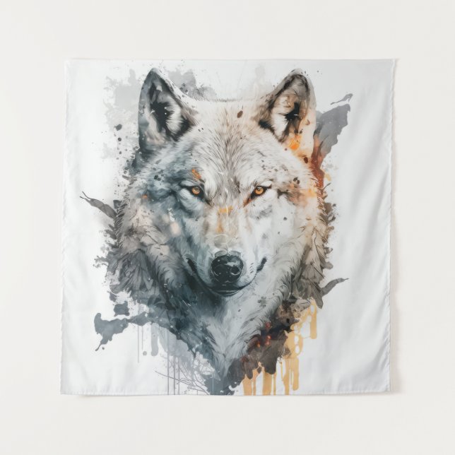 Wolf Portrait Animal Painting Wildlife Outdoors  Tapestry (Front)