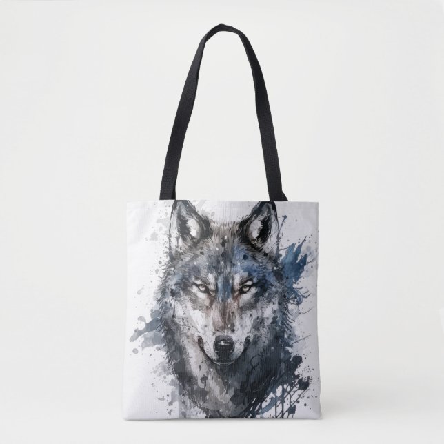 Wolf Portrait Animal Painting Wildlife Outdoors  Tote Bag (Front)