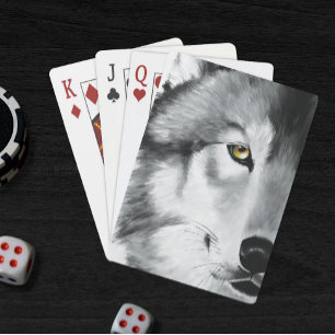 Wolf Portrait Black White Playing Cards