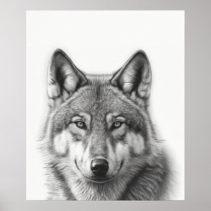 Wolf Portrait  Black white    Poster