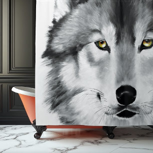 Wolf Portrait Black White Shower Curtain