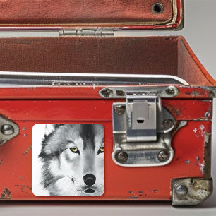 Wolf Portrait Black White Square Sticker