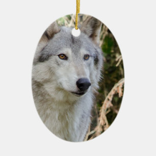 Wolf Portrait Ceramic Tree Decoration