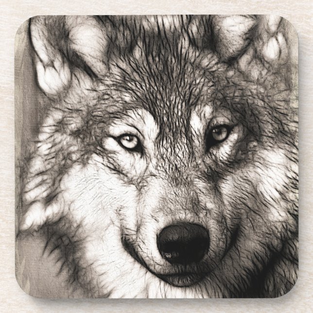 Wolf portrait coaster (Front)