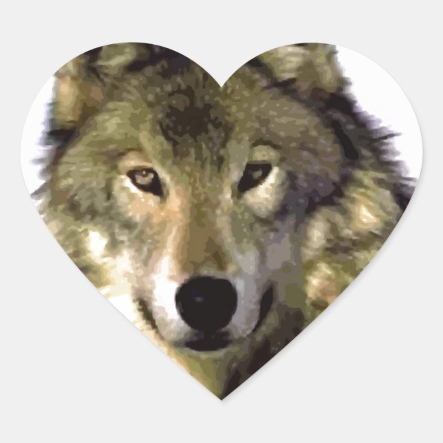 Wolf Portrait Heart Sticker (Front)