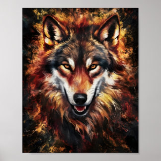 Wolf Portrait in Fire Poster