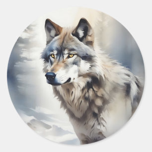 Wolf Portrait in Soft Watercolor Classic Round Sticker