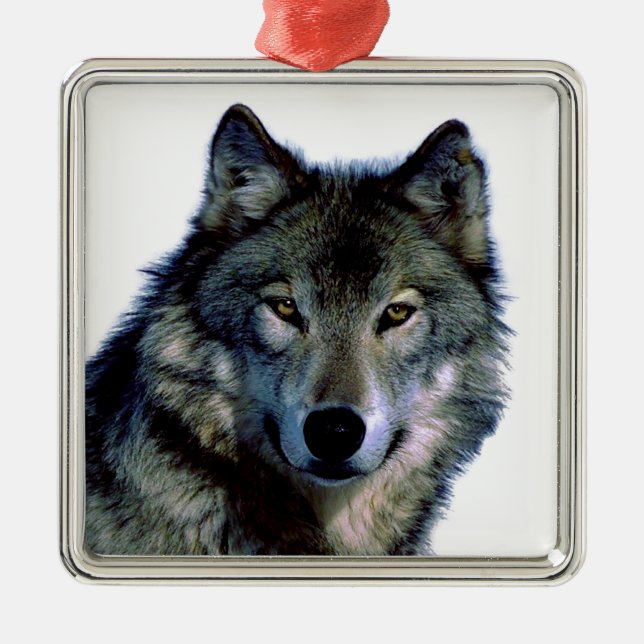 Wolf Portrait Metal Tree Decoration (Front)