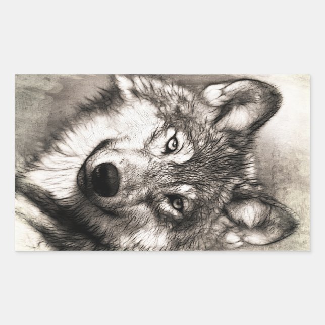 Wolf portrait rectangular sticker (Front)