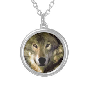Wolf Portrait Silver Plated Necklace